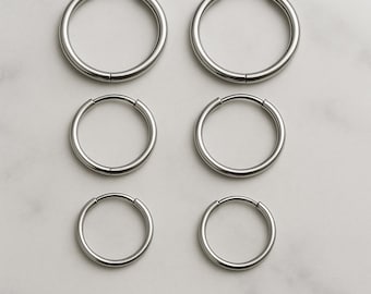 Slim Surgical Steel Hoop Earrings Huggie Style, Tarnish Free (Pair)