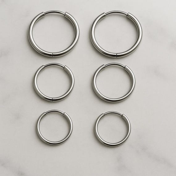 Set Orecchini A Cerchio In Acciaio Chirurgico: 5 Paia Da 10 A 25 Mm. Ipoallergenici Per Donna E Uomo, Perfetti Per Lobo E Cartilagine.