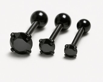 Schwarzer Cubic Zirkonia Ohrstecker aus Edelstahl mit Schraubenverschluss