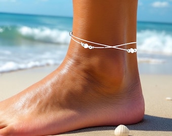 Sterling Silver Heart Anklet Boho Foot Chain Gift For Her
