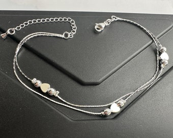 Stars & Hearts Anklet 925 Sterling Silver Boho Beach Foot chain Bracelet Gift for her