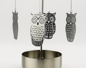 Owl’s Rotary Carousel Spinning Tea Light Candle Holder Christmas Gift