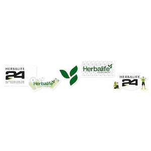 May include: A collection of Herbalife stickers featuring the brand's logo, the number 24, and the text "Nutrition for the 24-Hour Athlete." Other stickers include the text "Life Your Best Life" and a green leaf design.