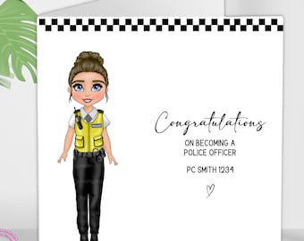 Personalised Congratulations card for British Police Woman, Police officer, Police Graduate, Police passing out, PC, free postage.