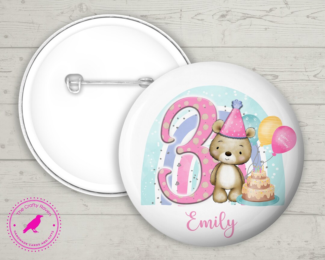 Personalised Birthday Age Badge , Teddy, Rainbow - Etsy UK