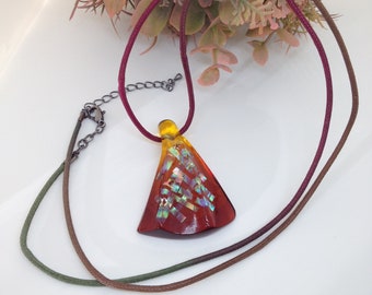 Unisex resin pendant with the shape of a Japanese fan "brown × yellow color"