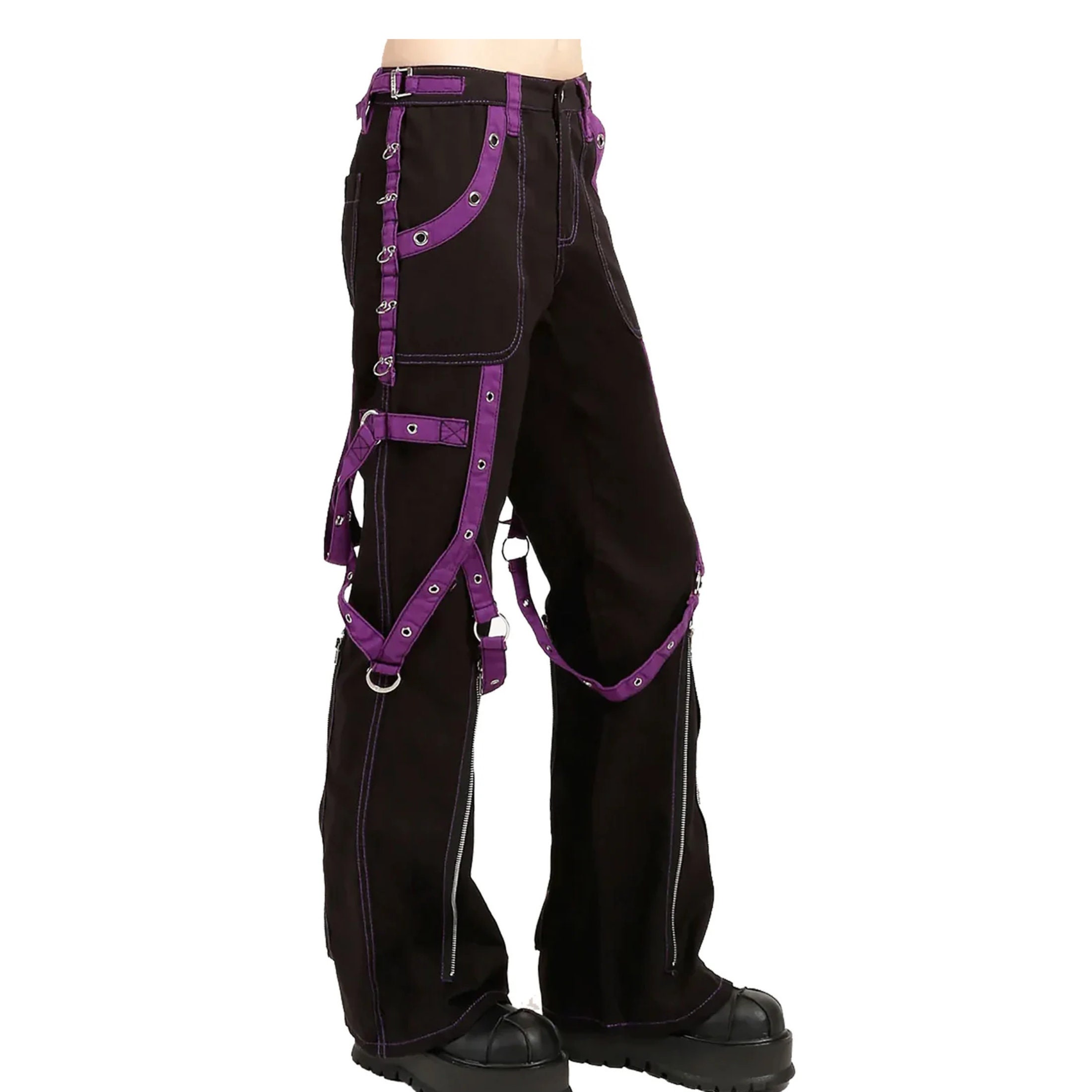 【MISCHIEF】 EYELET PANELED STRAIGHT PANTS BLACK MOITIEDEPETALE Geometric Paneled Pinstripe Pleated Wide-Leg