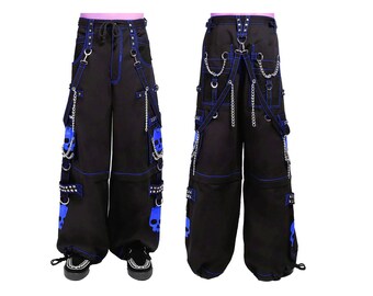 Gothic Mens Black Bondage Red Back Skull Punk Rock Pants