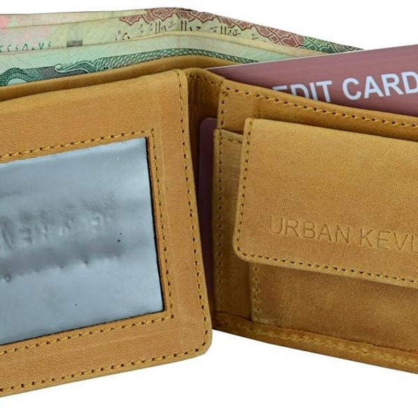 Urban Kevlar Genuine Leather Wallet - Classic Men's Bifold Wallet - Gift for Mens Colour Beige