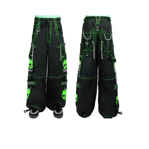 Gothic Pant Green Super Skull Gothic Cyber Chain Goth Jeans Punk Rock Pants Cyber Chain Goth Jeans Punk Rock