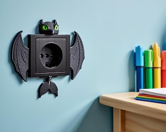 Black Dragon Wall Plate Cover - Toothless Night Fury Inspired - 3D Printed Socket Decor