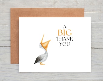 Pelican Thank You Card, Watercolor Thank You Cards, Set of 12 Cards, A Big Thank You, Watercolor Bird, Thank You Card Pack