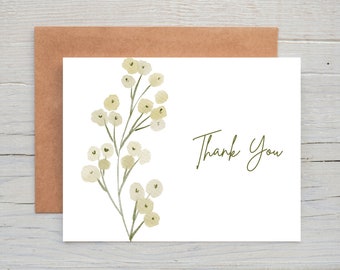 Watercolor Floral Branch Thank You Cards, Boxed Set of 12, Botanical Thank You Cards