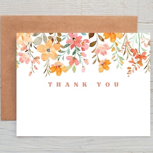 春の花の水彩サンキューカード、印刷可能、幸せなサンキューカード、かわいいサンキューカード、植物、即時ダウンロード、デジタルカード