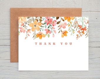 Spring Florals Watercolor Thank You Cards, Set of 12, Happy Thank You Cards, Cute Thank You Cards, Botanical, Thank You Card Pack