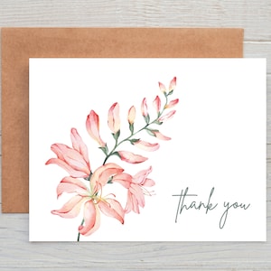 Pink Freesias Watercolor Thank You Cards, Printable Card, Flower Watercolor, Floral Thank You Cards, Elegant, Instant Download, Digital