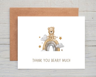 Thank You Beary Much Baby Shower Thank You Cards, Watercolor Thank You Card, Set of 12 Cards, Thank You Card Pack, Neutral, Unisex, Pun Card