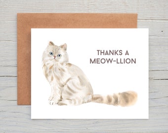 Thanks a Meowllion Cat Thank You Card, Watercolor Thank You Card, Watercolor Cat, Pun Card, Cute, Set of 12, Thank You Card Pack, Cat Lover