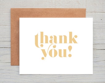 Retro Thank You Cards, Type Thank You Cards, Boxed Set of 12, Vintage Yellow, Mod