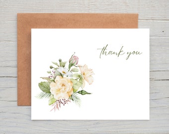 Cream Roses Watercolor Thank You Cards, Set of 12, Watercolor Flowers, Funeral Thank You Card, Thank You Sympathy Cards, Thank You Card Pack