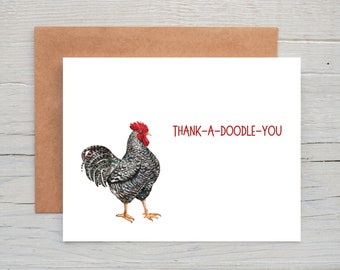 Thank-a-Doodle Chicken Thank You Cards, Watercolor Thank You Cards, Rooster, Set of 12, Pun Cards, Thank You Card Pack