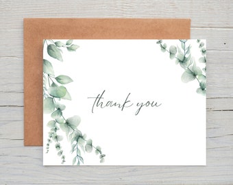 Cascading Eucalyptus Watercolor Thank You Cards, Boxed Set of 12, Elegant Thank You Cards, Floral, Greenery