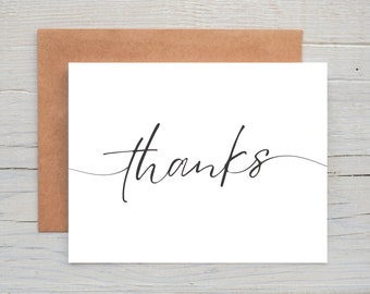 Minimalist Type Thank You Cards, Set of 12, Simple, Script, Thank You Card Pack