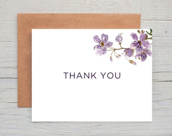 Purple Geraniums Watercolor Thank You Cards, Set of 12, Flower Watercolor, Floral Thank You Cards, Botanical