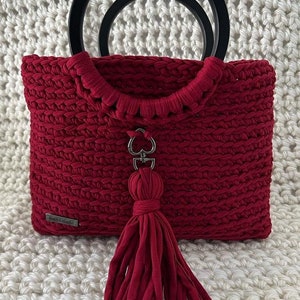 Angel- Crochet purse, Handmade Purse, Modern Style, Hand knitted bag, Wine red, Powder Blue, Handmade Bag, Hand Woven Wrist Bag