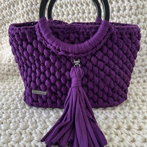 Oli- Gehaakte tas, handgemaakte tas, moderne stijl, handgebreide tas, paars, kurkuma en chocoladebruin, handgemaakte tas, geweven handtas