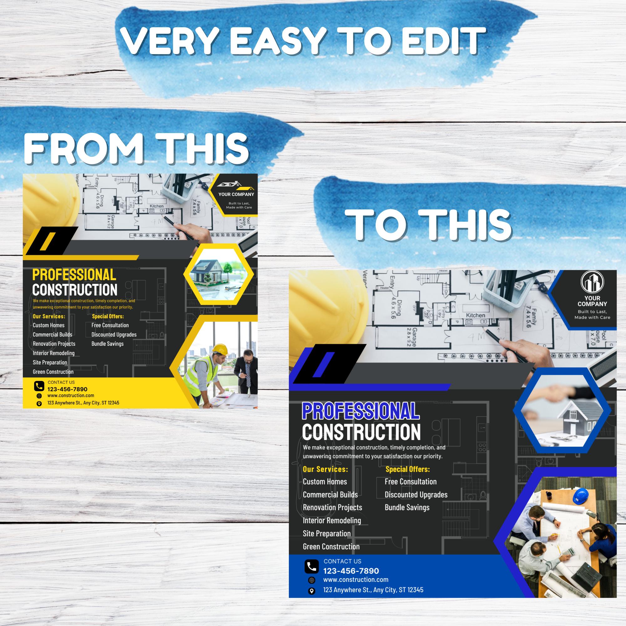 Construction Company Flyer Template: Editable Canva Design (A4 & Social ...