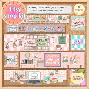Etsy-butiks varumärkesbyggande kit. Söt Etsy-butiks varumärkesbyggande set. Färdig Canva-malldesign, redigerbar och enkel att använda. Lo-fi-tema Etsy-butik