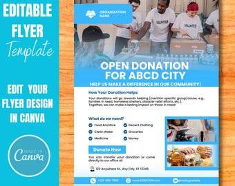 Redigerbar flygbladsmall för donationskampanj: Design av välgörenhetsevenemang (Canva)