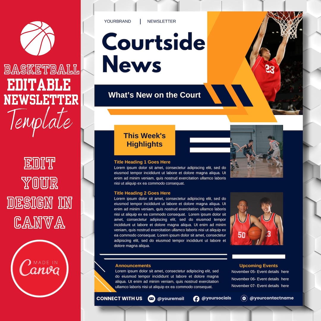 Editable Basketball Newsletter Template | Sports Newsletter Design ...