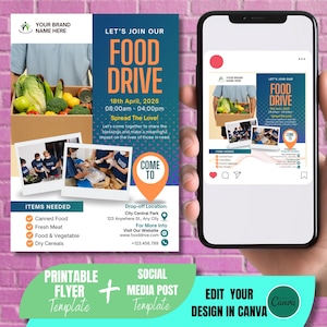Food Drive Flyer & Social Media Post: Editable Canva Template