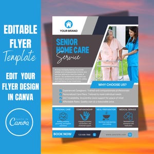 Professional Home Care Services Flyer Vorlage, anpassbares Design. Vorgefertigtes Canva Flyer Design. Bearbeitbar und druckbereit