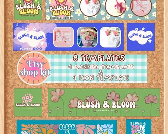 Kit de identidade visual floral para loja Etsy | Banner e logotipo prontos para usar | Kit de identidade visual editável para loja Etsy | Design de tema fofo para loja Etsy
