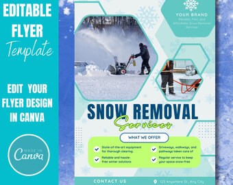 Schneeräumdienst Flyer Vorlage. Schneeräumung Werbung für Unternehmen Vorgefertigtes Canva Template Design. Bearbeitbares, anpassbares Layout