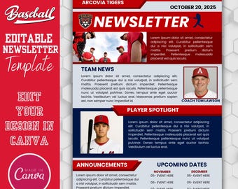 Editable Baseball Newsletter Template: Canva Sports Team Flyer (Digital Download)