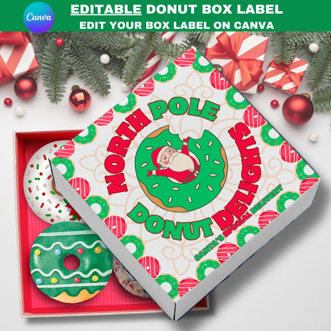 Christmas Donut Box Label, Tag, Sticker. Printable Editable Digital ...