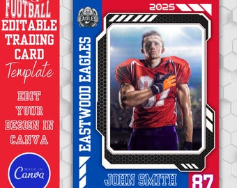 Editable Football Trading Card Template | Sports Trading Card Customizable Template Design | American Football Player Trading Card template