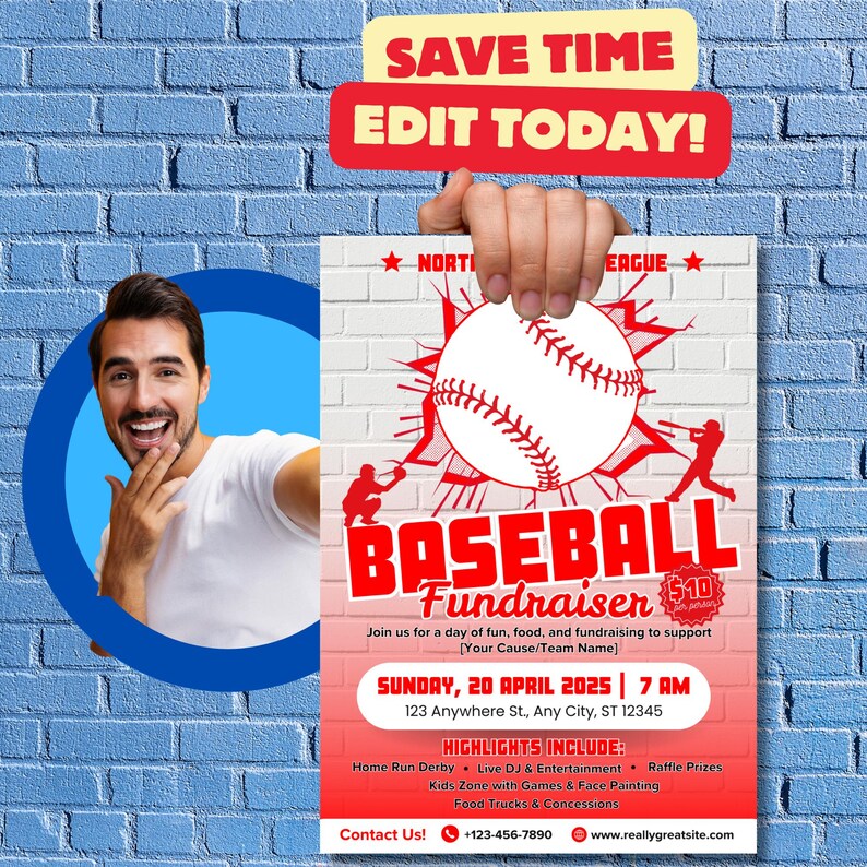 Baseball Raffle Poster Baseball Fundraiser Flyer Template: Editable Sports Event Poster (canva ...