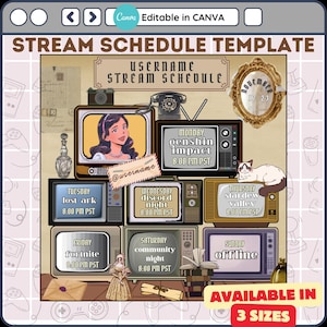 Bewerkbare sjabloon voor streamschema&#39;s voor Twitch-, YouTube- en gamestreamers. Sjabloonontwerp wekelijks streamschema. Vooraf gemaakte canvassjabloon