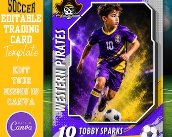 Editable Soccer Trading Card Template Canva, Youth Soccer Card, Sports Trading Card Template, Team Photo Card, Player Card, Digital Download
