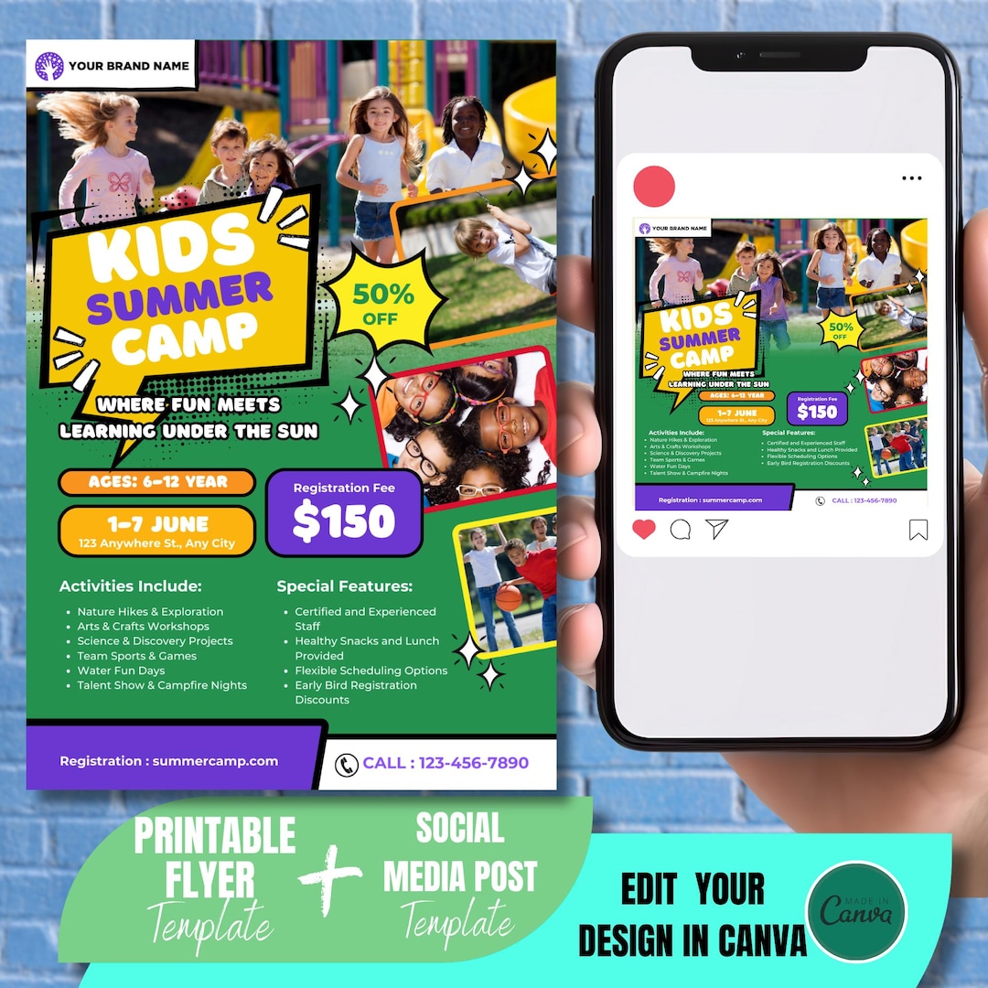 Kids Summer Camp Flyer Template | Editable Kids Summer Activity Program ...
