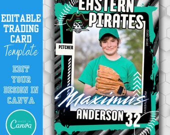 Baseball Trading Card Template Canva Editable | Custom Sports Card Template | Kids Team Photo Card | DIY Printable Sports Card