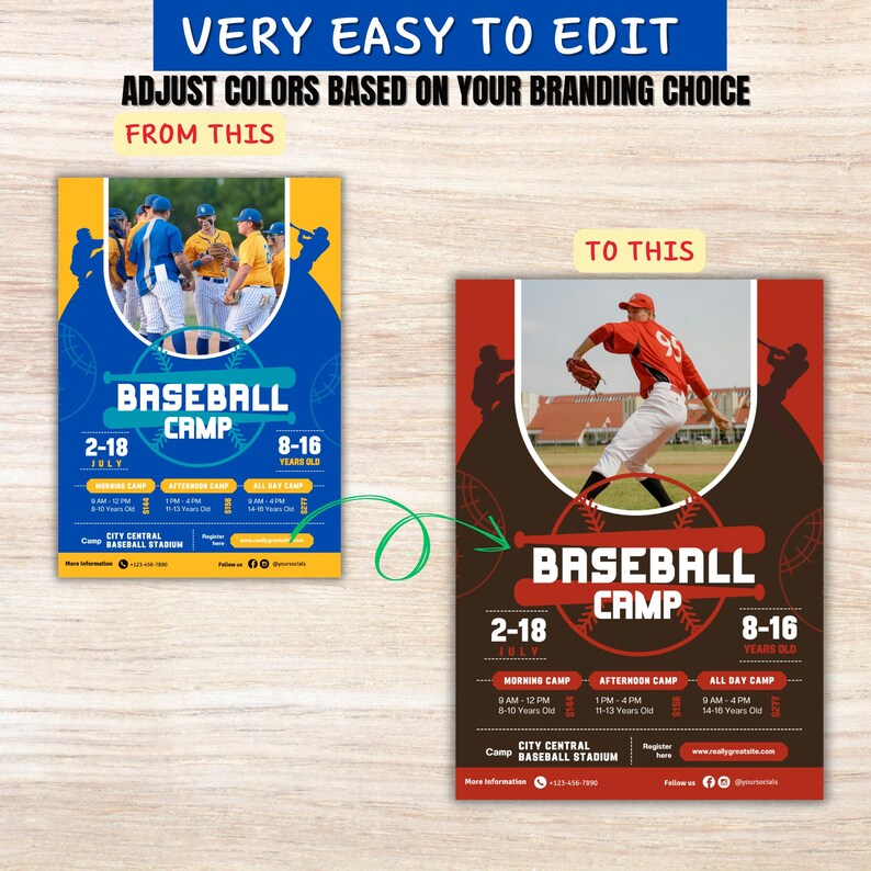 Editable Baseball Camp Flyer Template | Printable Sports Camp Poster ...
