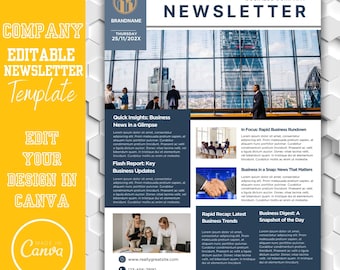 Company Newsletter Template Design | Editable Business Newsletter | Corporate Newsletter Layout | Monthly Newsletter printable