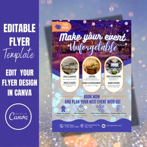 Event Venue Rental Flyer - Editable Template for Easy Customization. Party venue Canva premade flyer design layout. Instant digital download