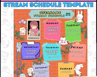 Modelo de agenda semanal de transmissões personalizável | Layout de modelo de agenda para gamers | Design de modelo de agenda semanal para transmissões na Twitch